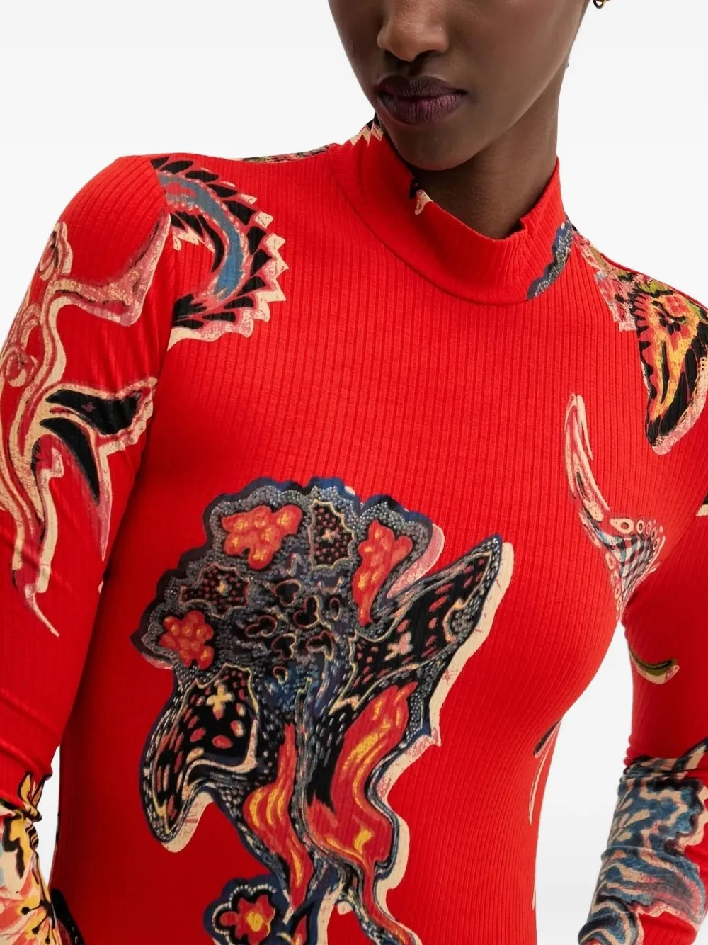 Desigual Geribbelde midi-jurk Rood