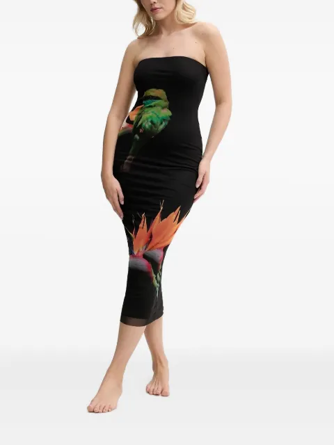 Desigual bird-print strapless beach dress