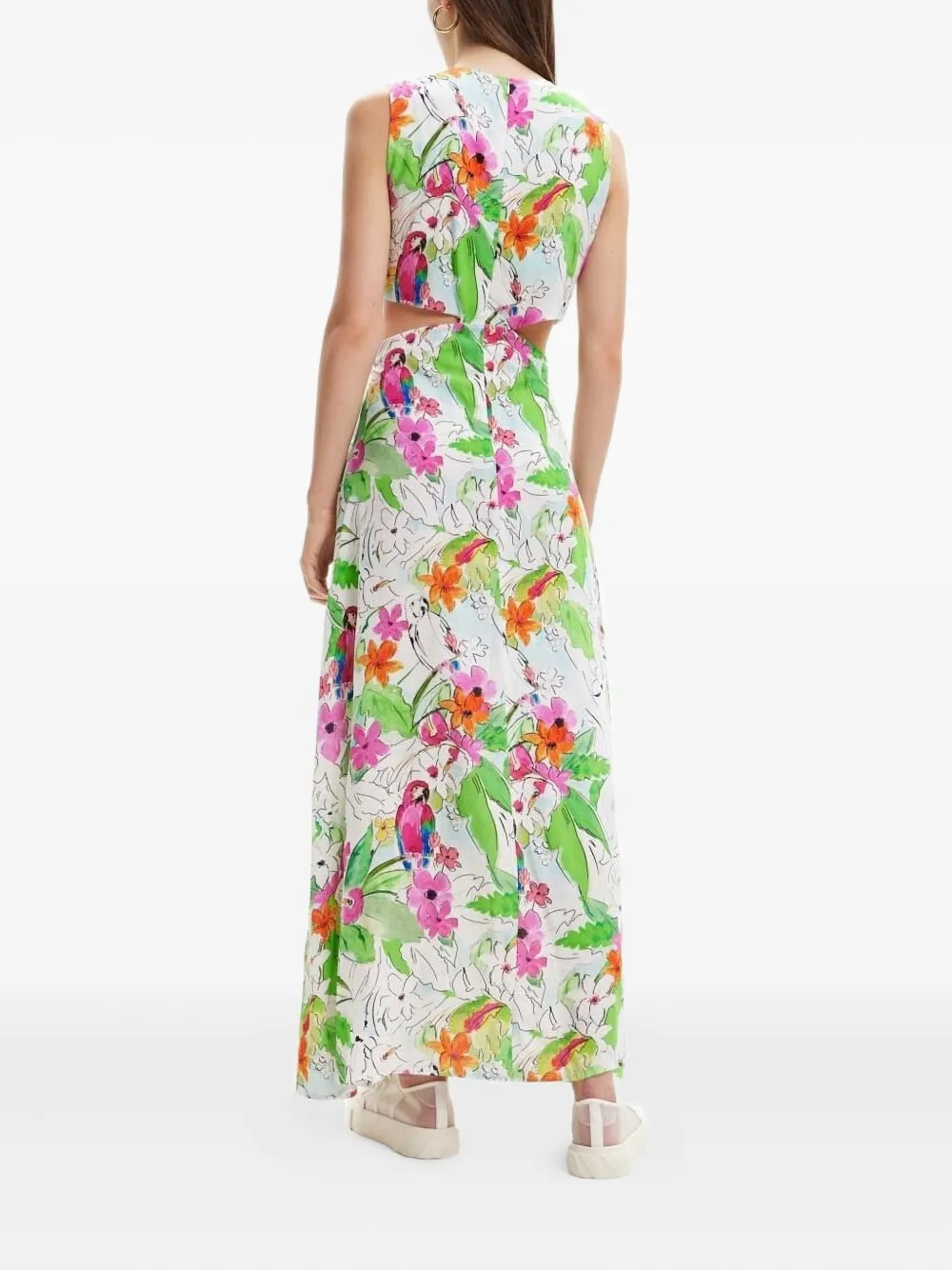 Desigual Maxi-jurk met bloemenprint en uitgesneden details Wit