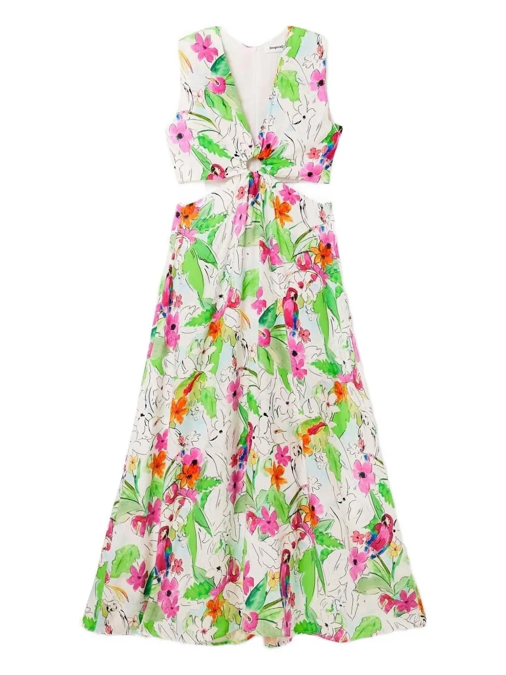 Desigual Cut-out Floral-print Maxi Dress In White