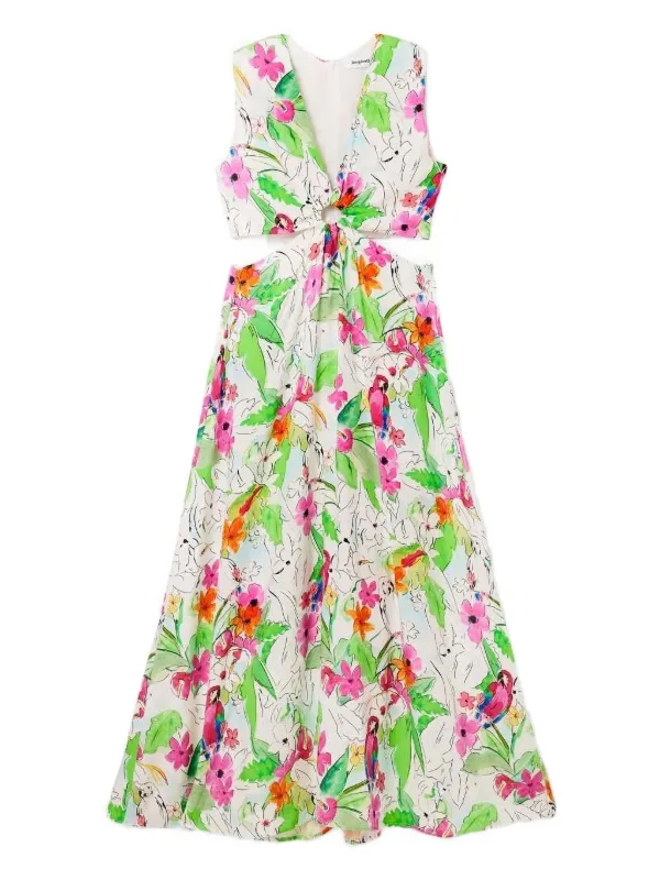 desigual cut out dress Desigual Floral-print Maxi Dress With Cut-out Detail