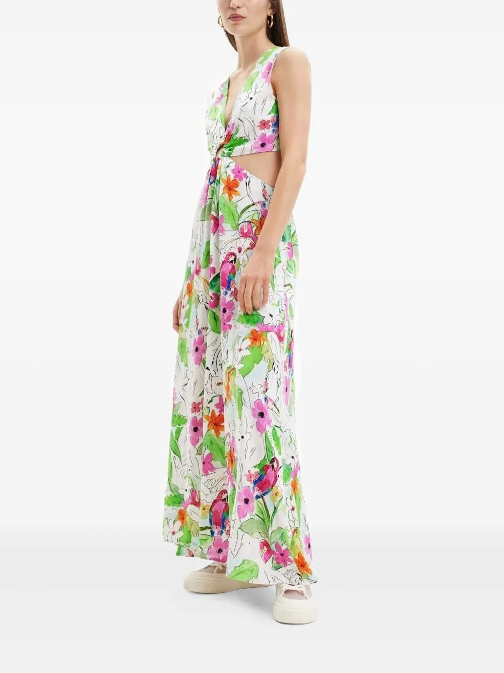 Desigual cut-out floral-print maxi dress - Wit