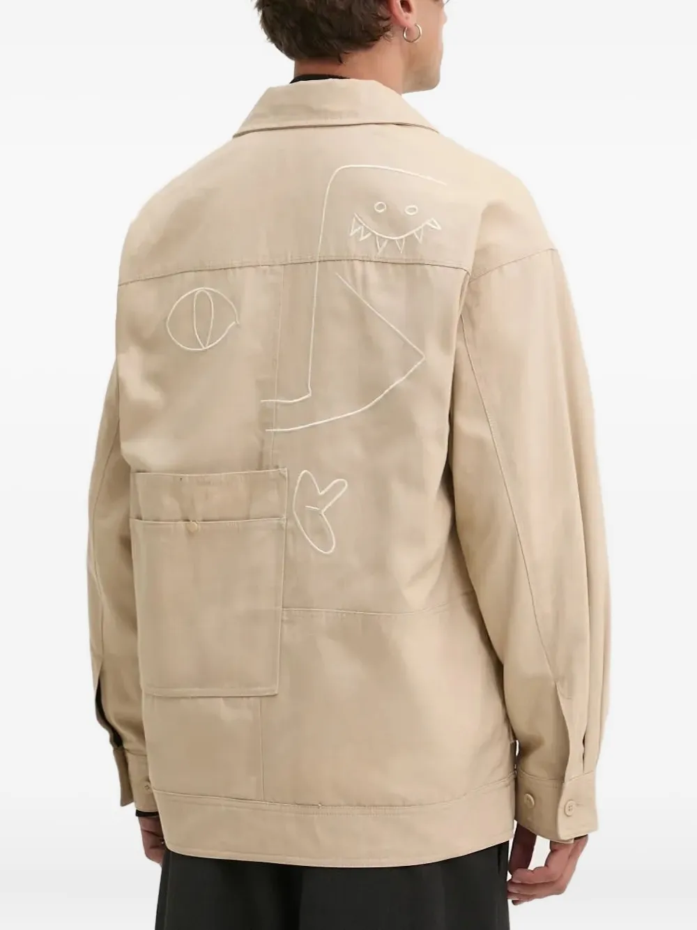 Desigual Embroidered-details Buttoned Shirt Jacket In Neutral