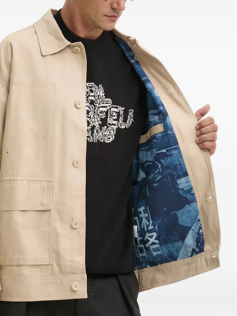 Desigual Embroidered-details Buttoned Shirt Jacket In Neutral