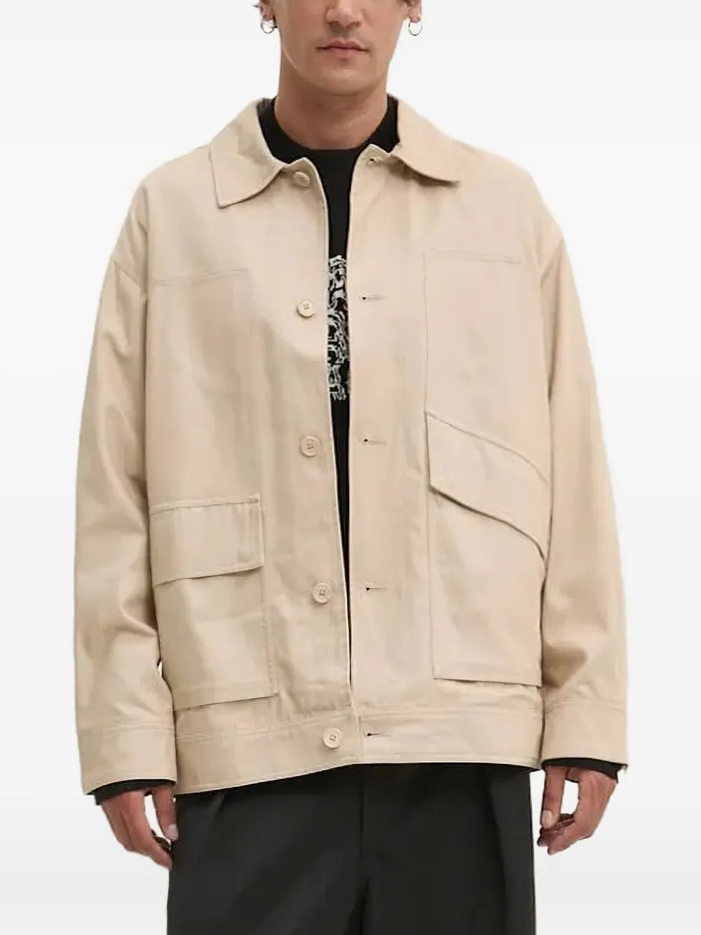 Desigual Embroidered-details Buttoned Shirt Jacket In Neutral