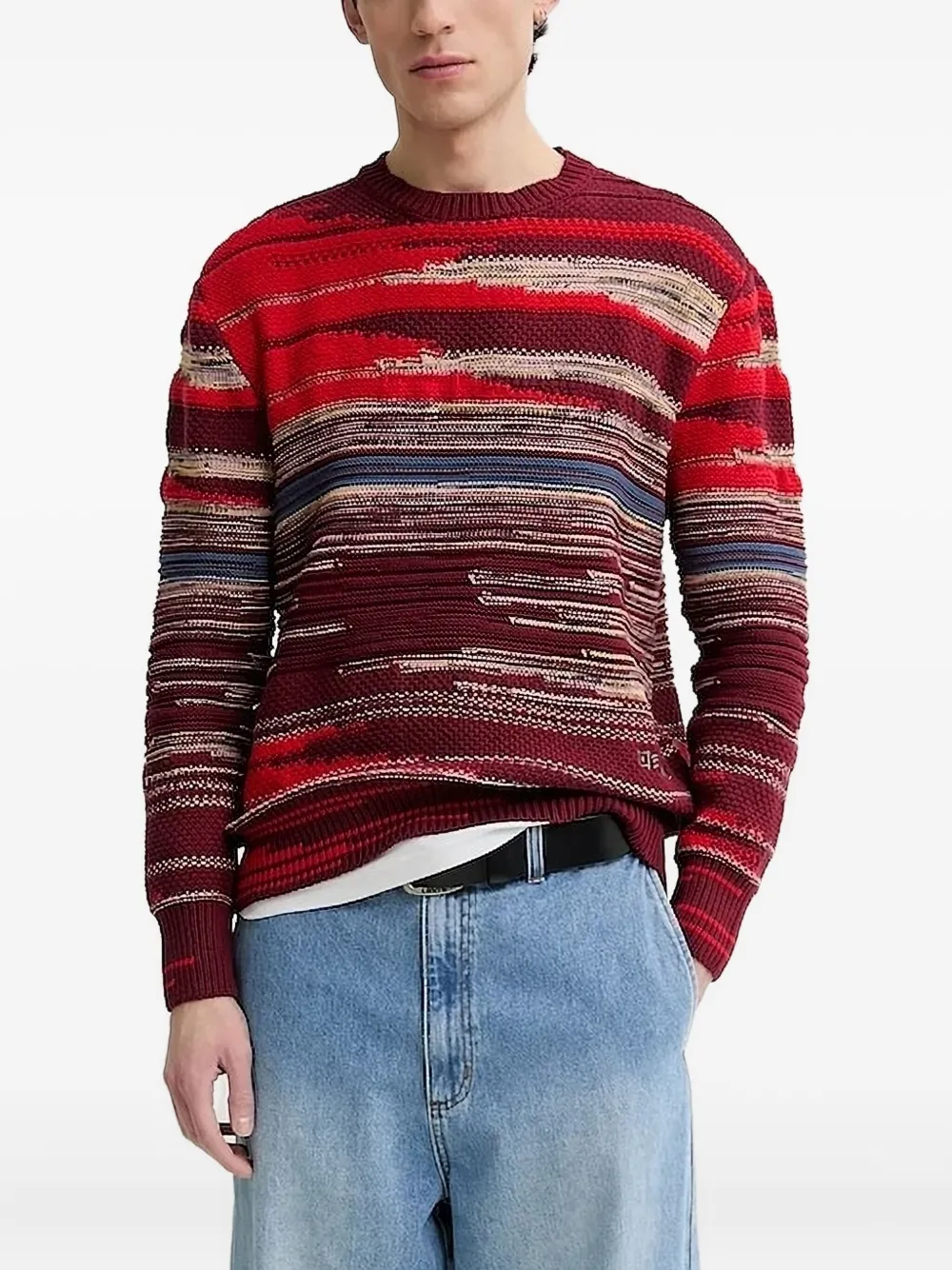 Desigual striped-pattern crew-neck sweater Rood