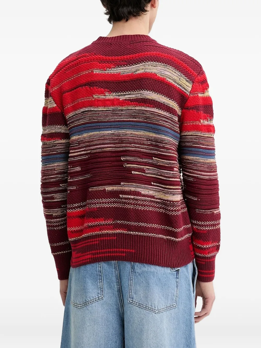 Desigual striped-pattern crew-neck sweater Rood