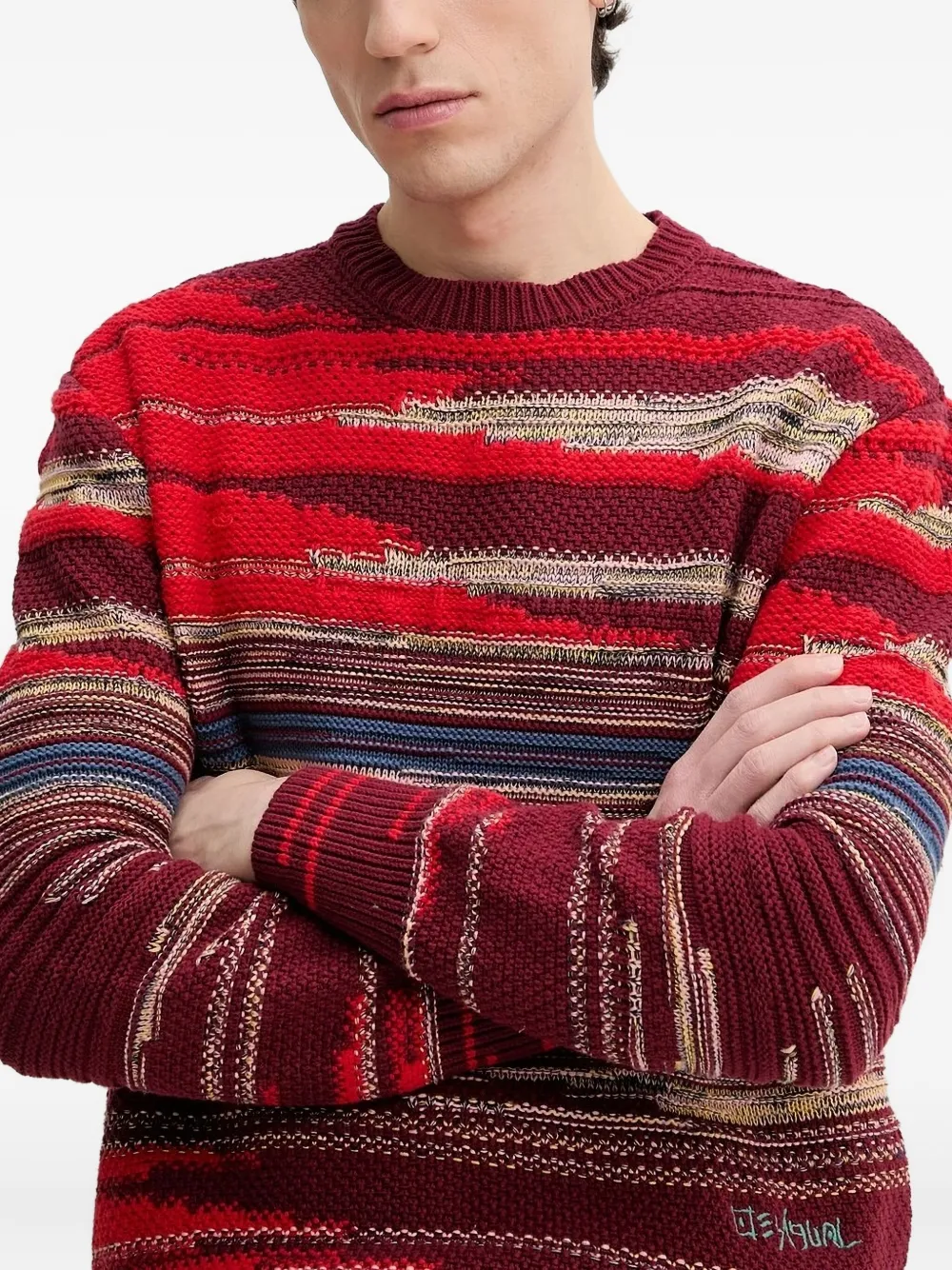 Desigual striped-pattern crew-neck sweater Rood