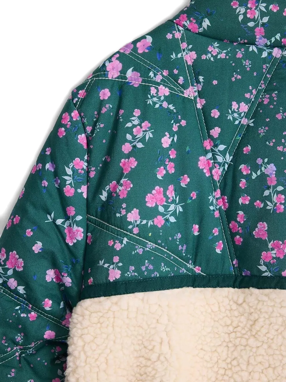 Desigual Floral-print Pannelled Padded Jacket In Green