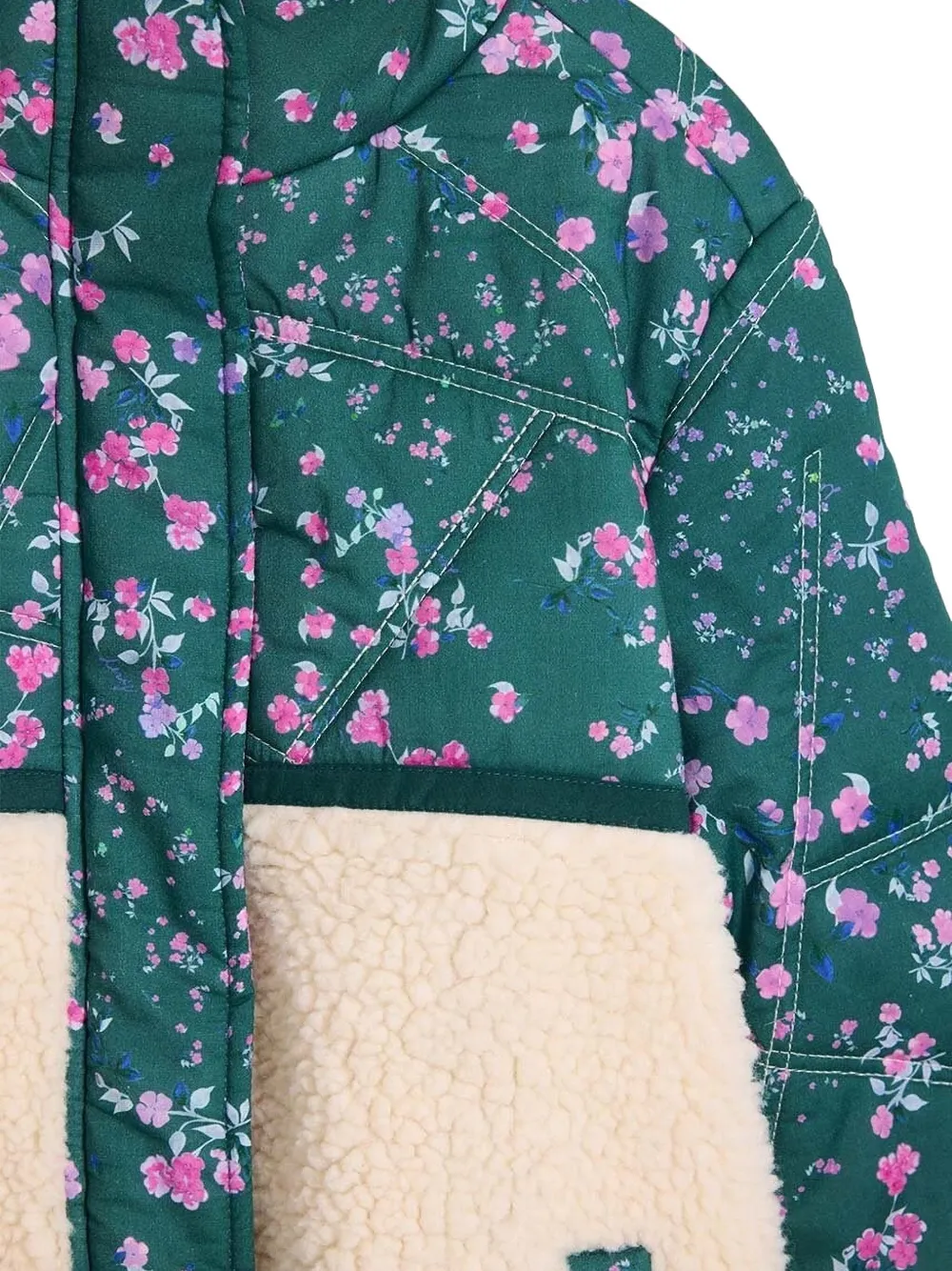 Desigual Floral-print Pannelled Padded Jacket In Green