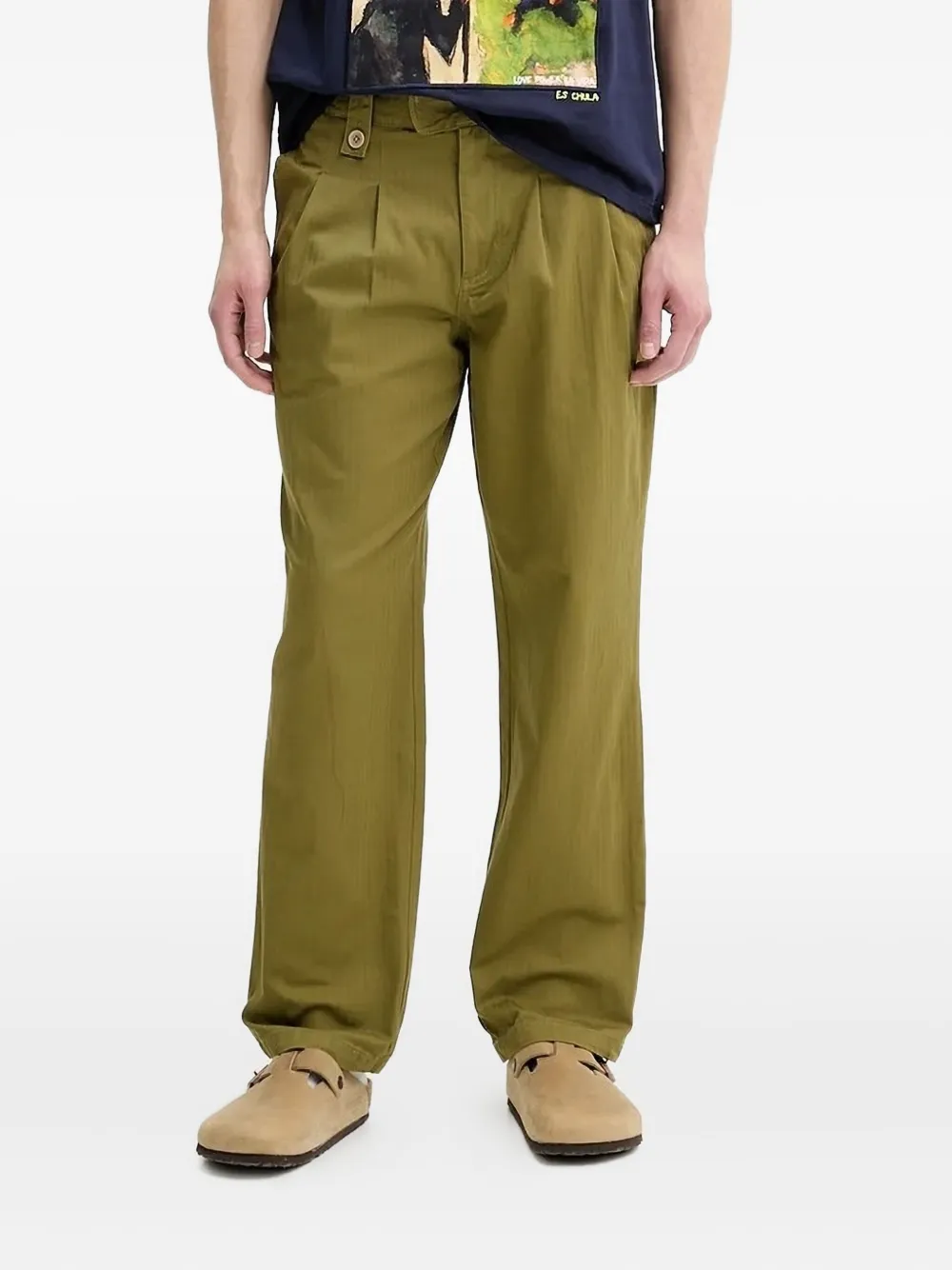 Desigual Pleated Pocketed Straight-leg Trousers In Green