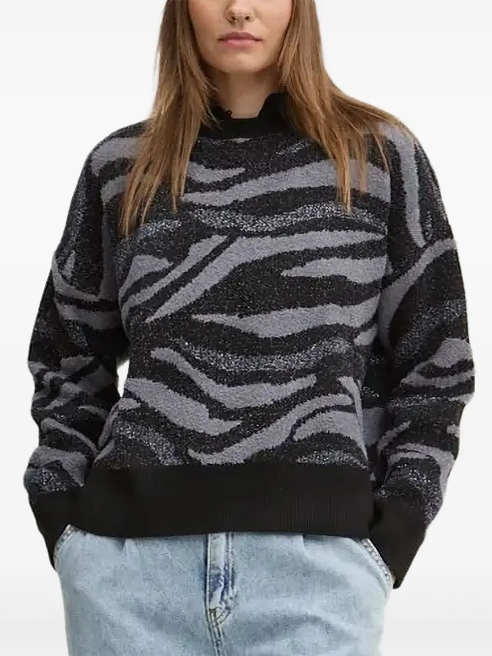 Desigual Zebra-print Sweater In Black
