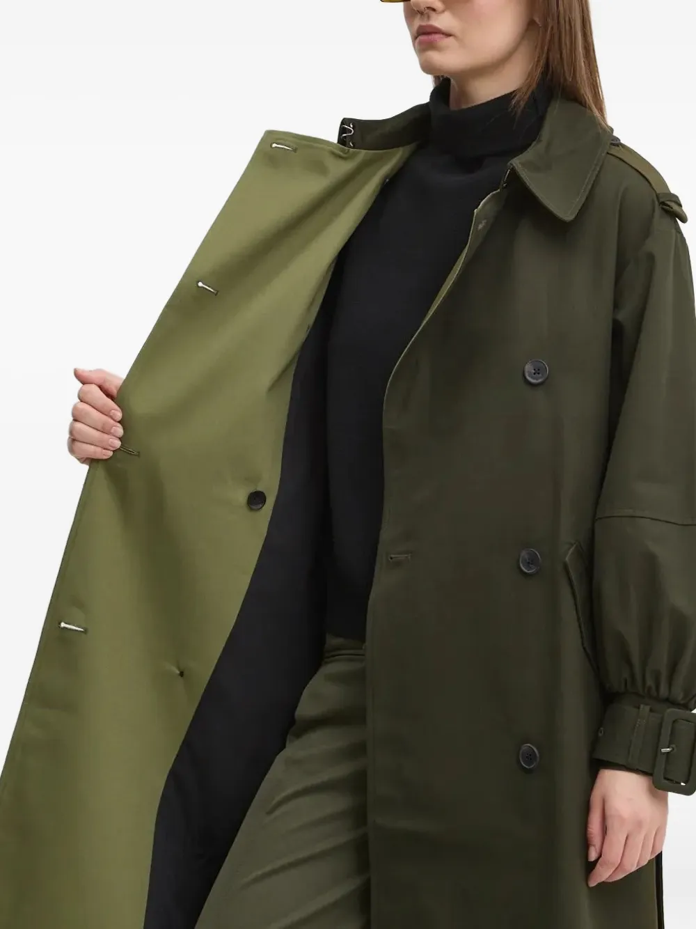 Desigual Trenchcoat met dubbele rij knopen en ceintuur Groen