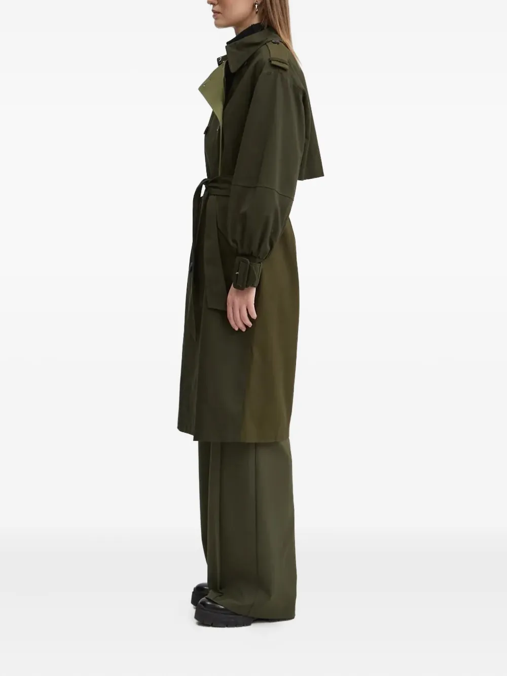 Desigual Trenchcoat met dubbele rij knopen en ceintuur Groen