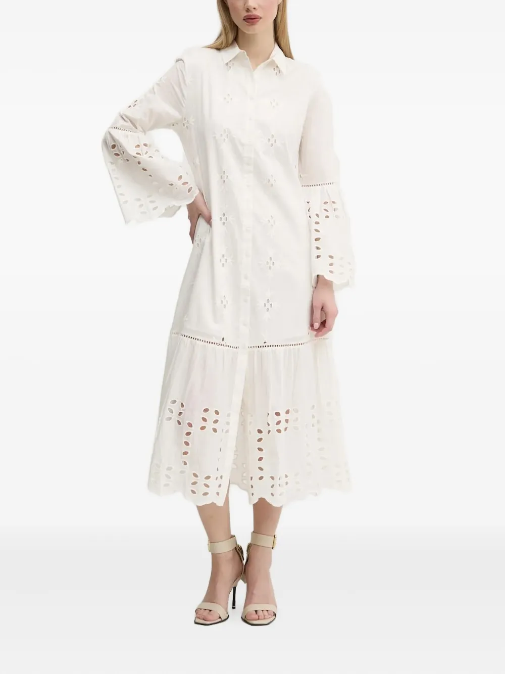 Desigual eyelet-embroidered bell-sleeve midi dress - Wit