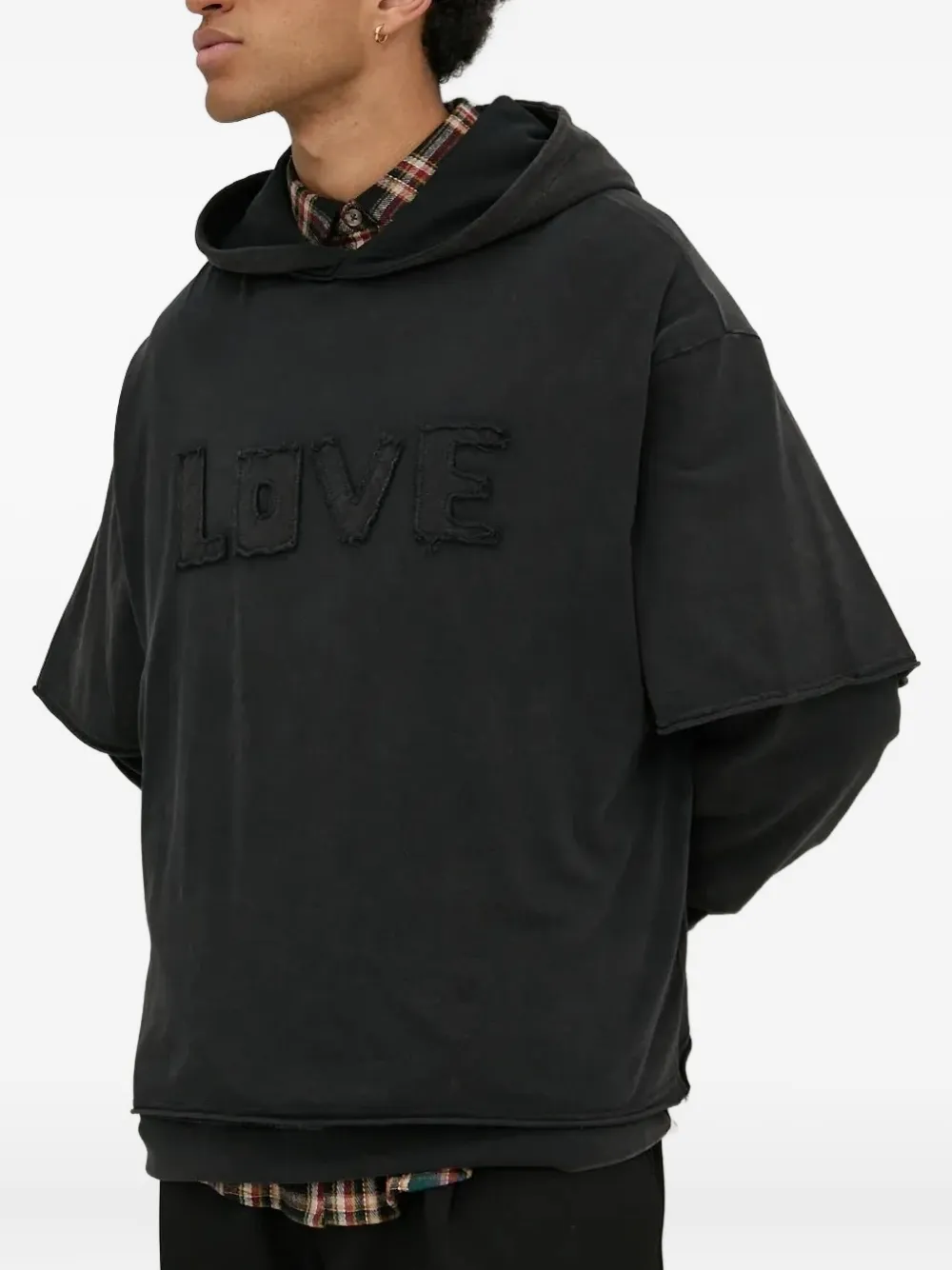Desigual Letter-patch Layered Hoodie In Black