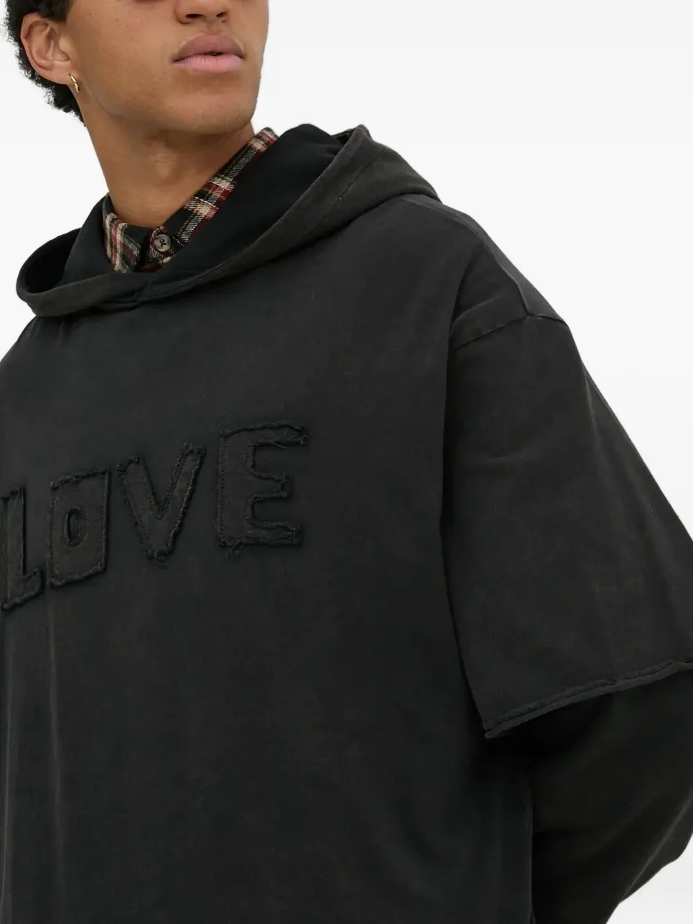 Desigual Letter-patch Layered Hoodie In Black