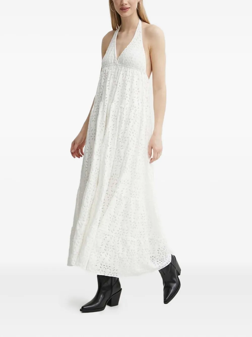 Desigual Eyelet-embroidery Halterneck Maxi Dress In White