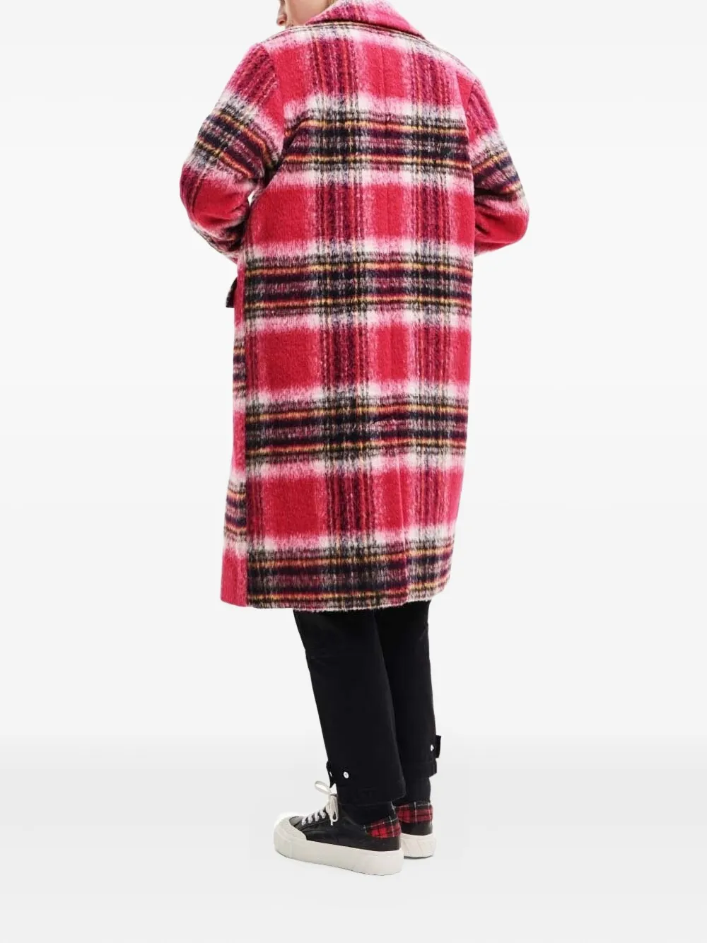 Desigual Plaid Single-breasted Coat In Red