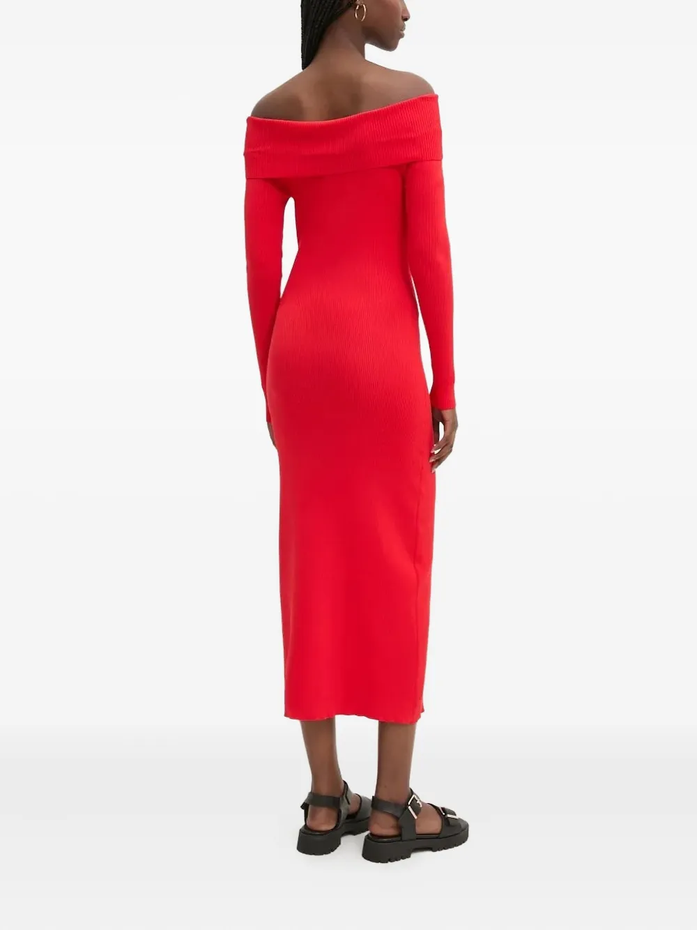 Desigual off-shoulder ribbed midi dress - Rood