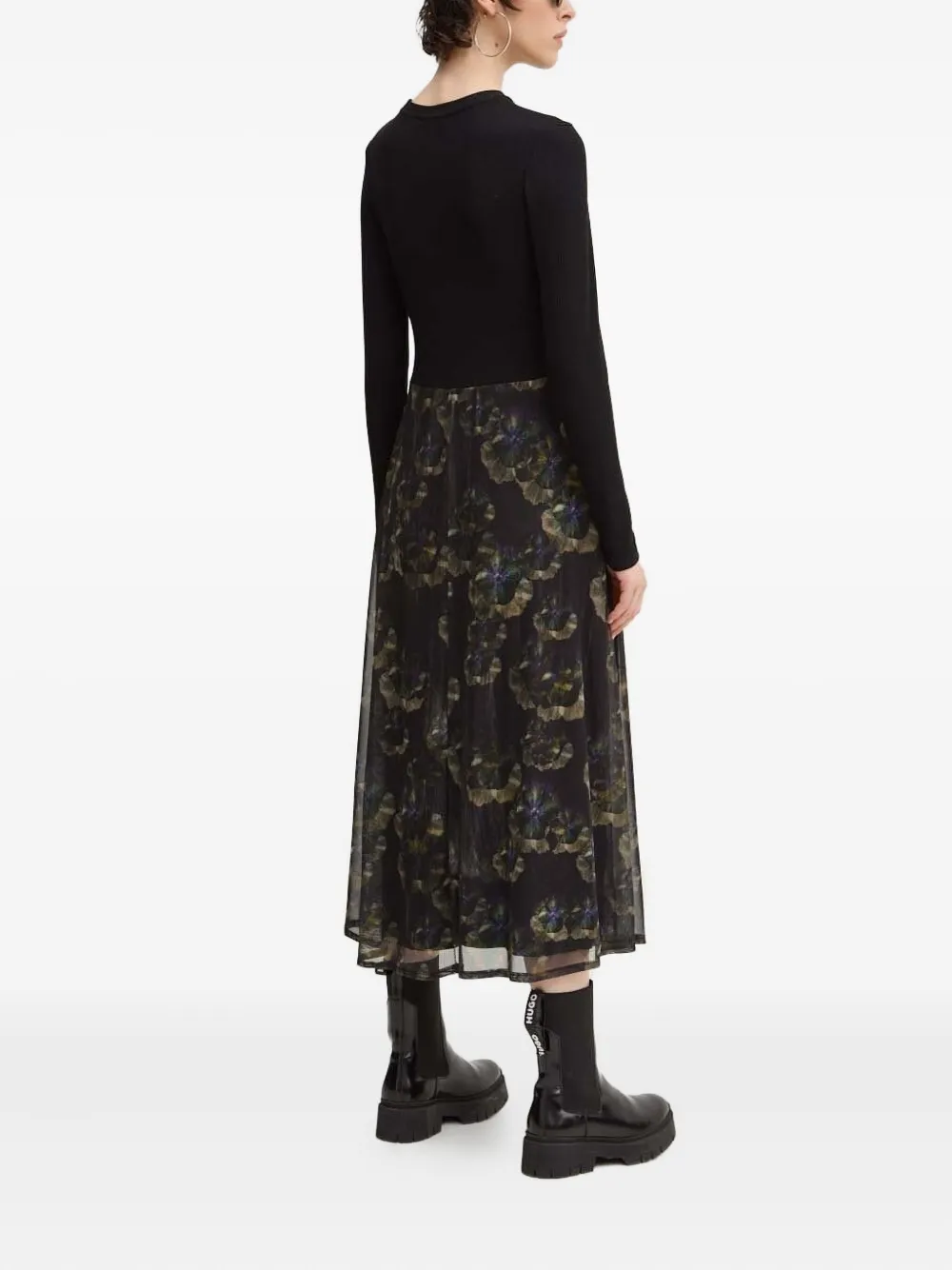 Desigual ribbed floral-print midi day dress - Zwart