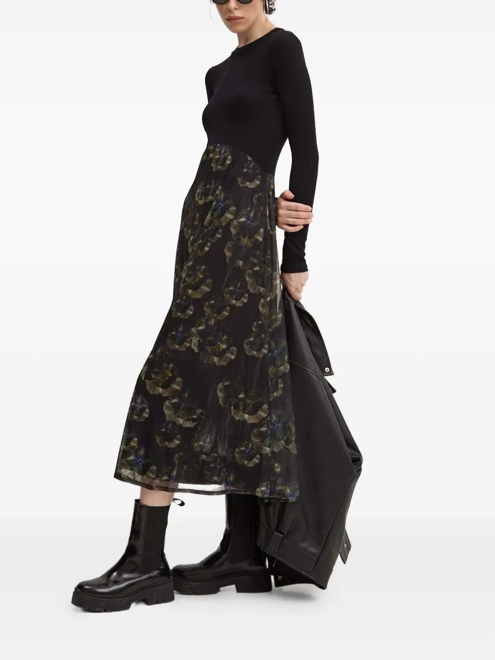 Desigual ribbed floral-print midi day dress - ブラック Desigual ribbed floral-print midi day dress - ブラック