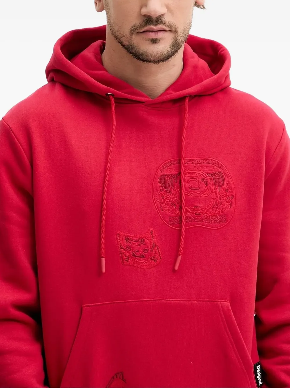 Desigual embroidered-panel hoodie Rood