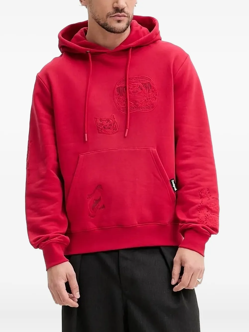 Desigual embroidered-panel hoodie Rood