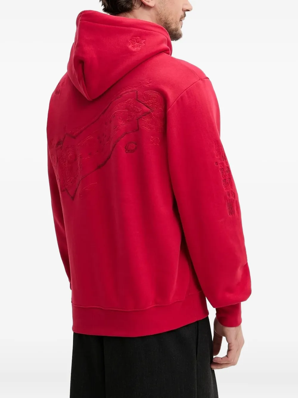 Desigual embroidered-panel hoodie Rood