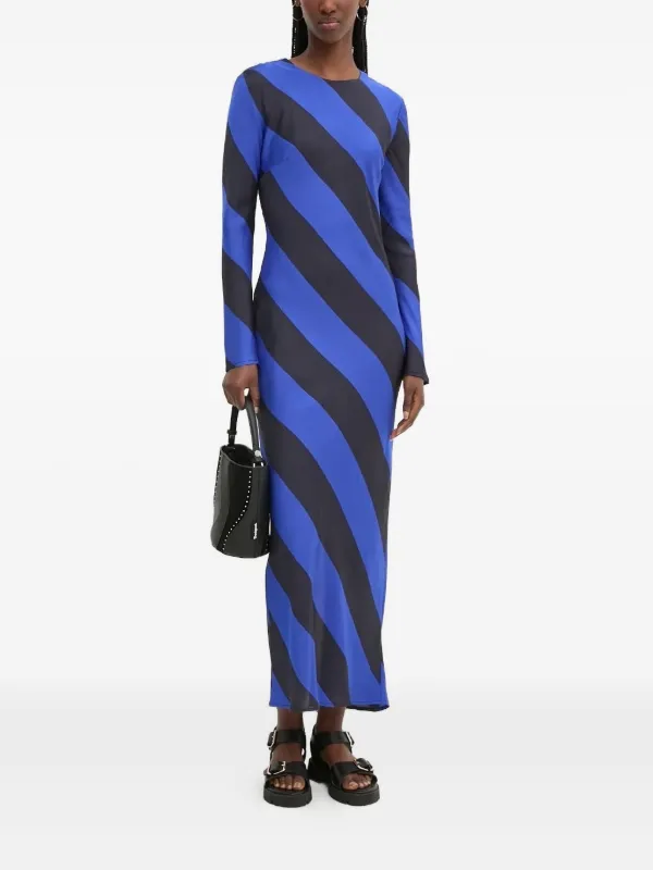 Desigual Vestido Manga Larga Con Rayas Diagonales Azul FARFETCH CO