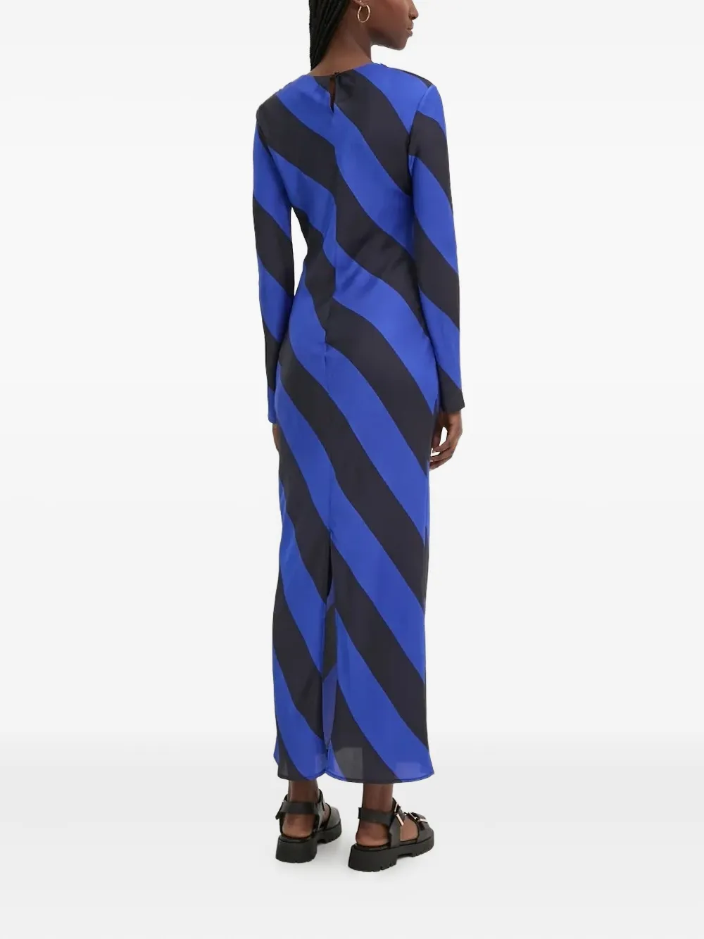 Desigual diagonal-stripe long-sleeve midi dress - Blauw