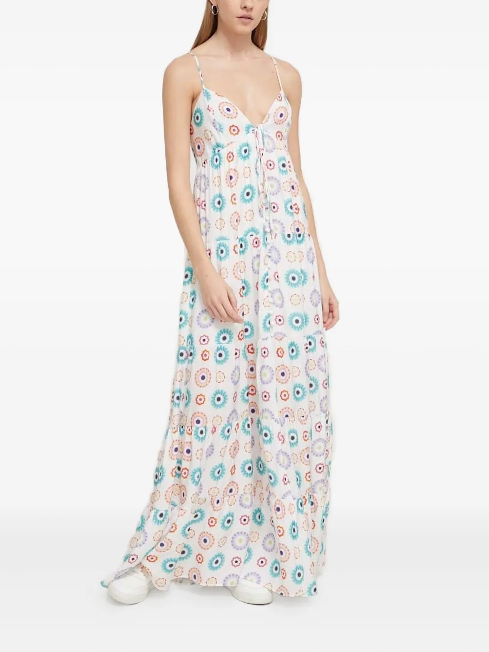 Desigual Gelaagde maxi-jurk met grafische print Wit
