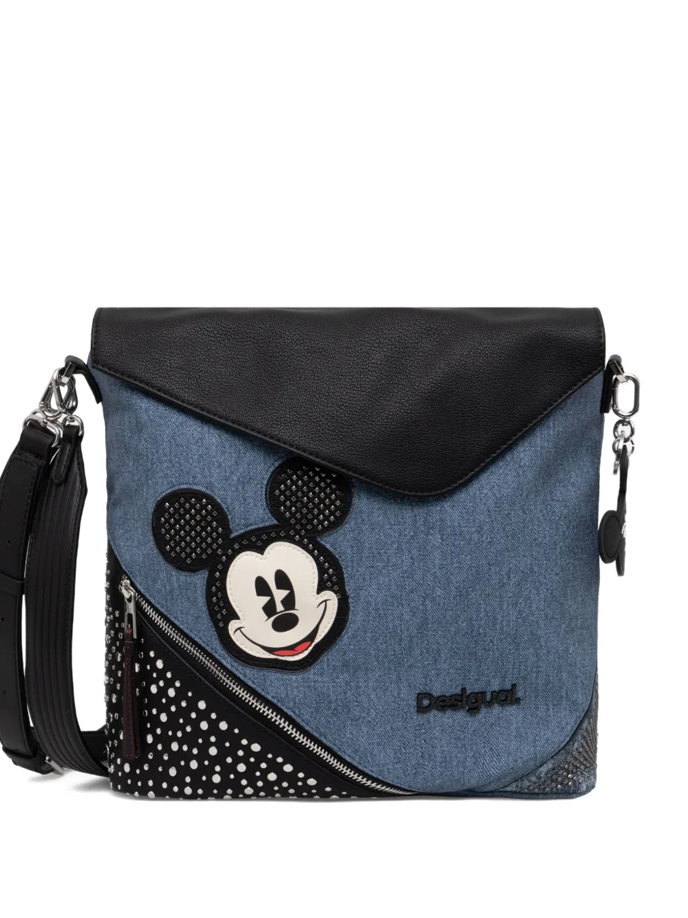 Large mickey-mouse studded denim backpack