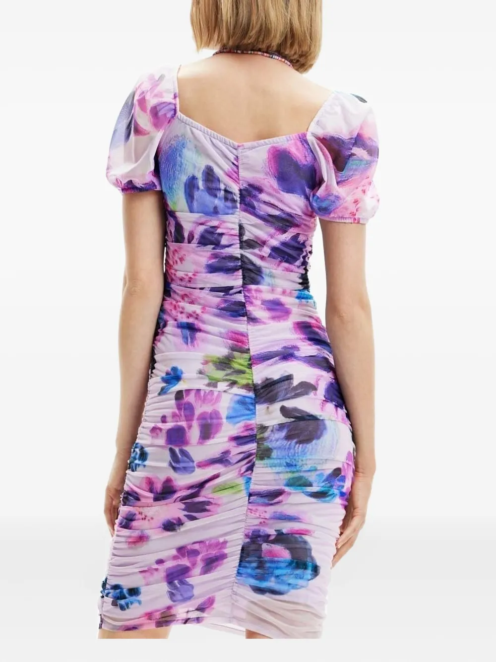 Desigual Mini-jurk met pofmouwen en bloemenprint Roze