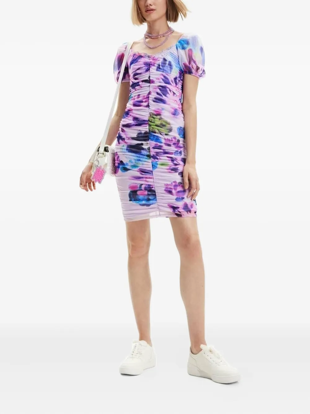 Desigual puff-sleeves floral-print mini day dress - Roze