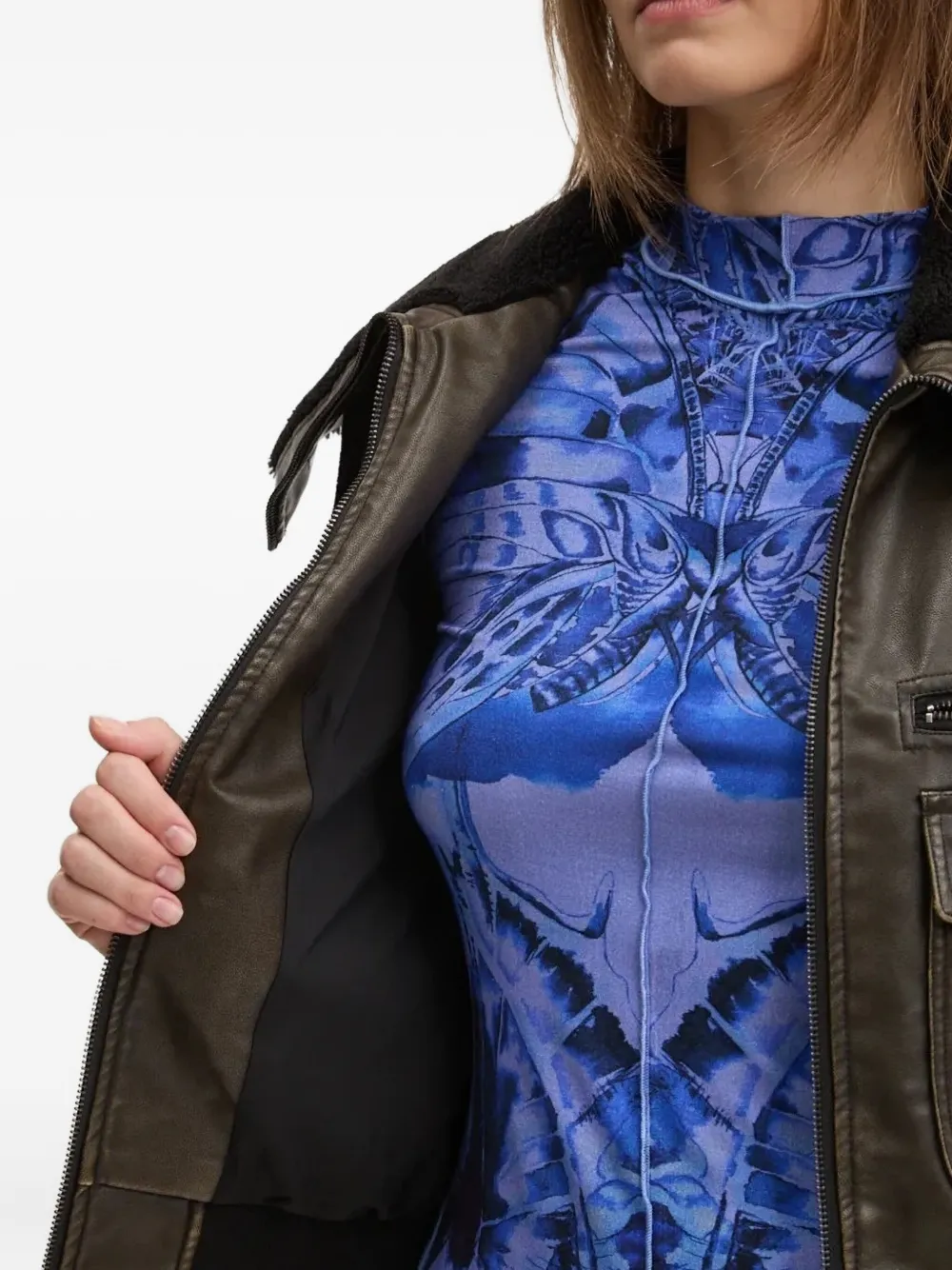 Desigual Embossed-logo Jacket In Brown