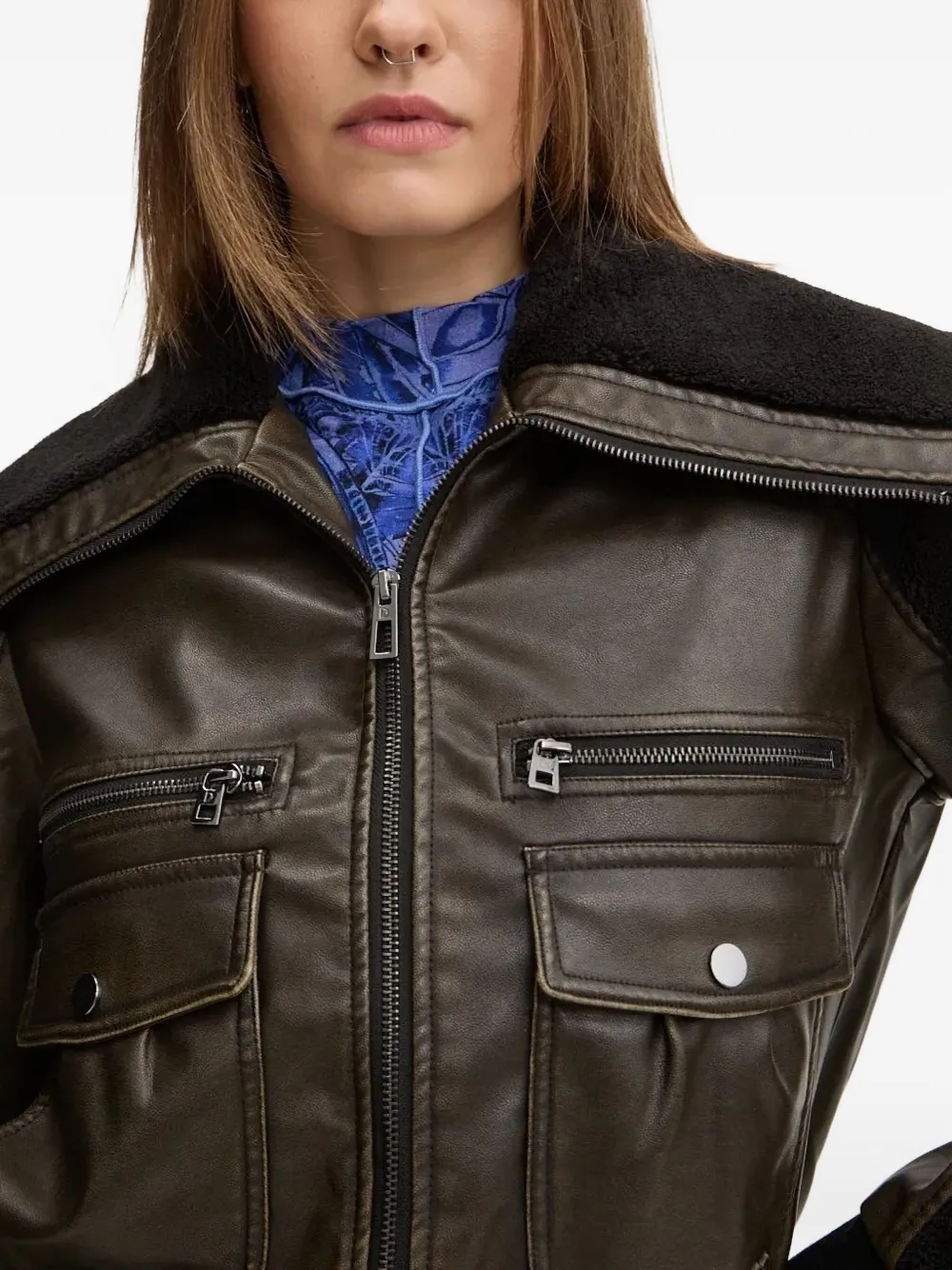 Desigual Embossed-logo Jacket In Brown