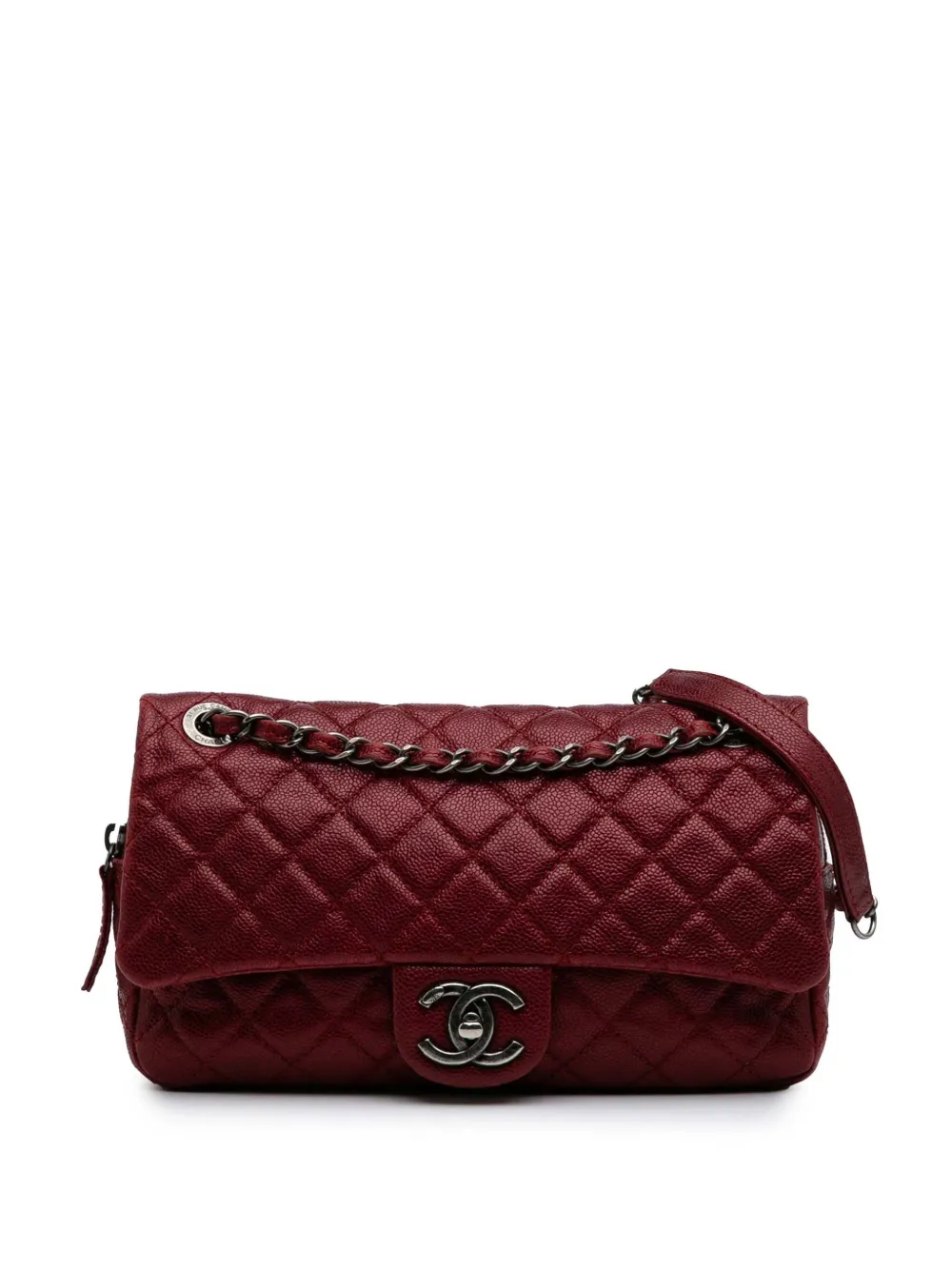 CHANEL Pre-Owned 2012 ミディアム マトラッセ イリディセント キャビア イージーフラップ ショルダーバッグ - レッド CHANEL Pre-Owned 2012 ミディアム マトラッセ イリディセント キャビア イージーフラップ ショルダーバッグ - レッド