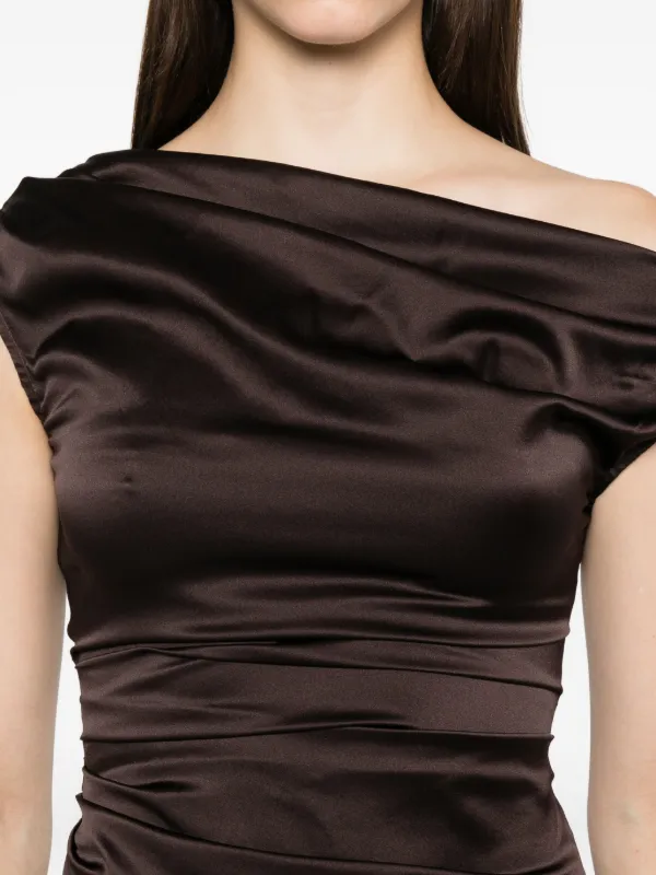 staud brown silk dress STAUD cowl-neck Draped Dress | Brown