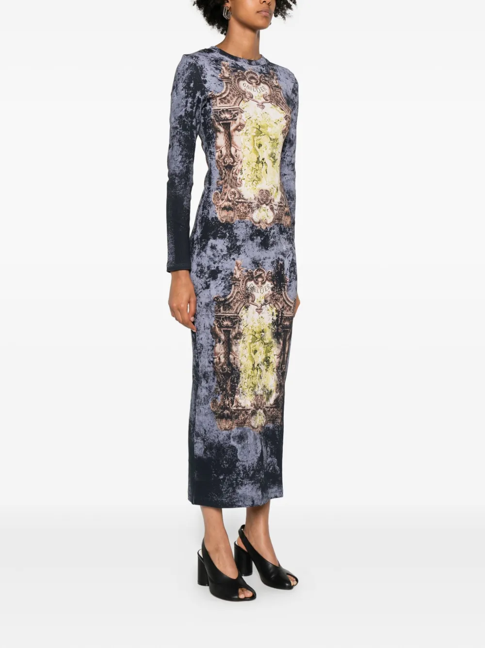 Jean Paul Gaultier Graphic Print Long Sleeve Fitted Top In Multi
