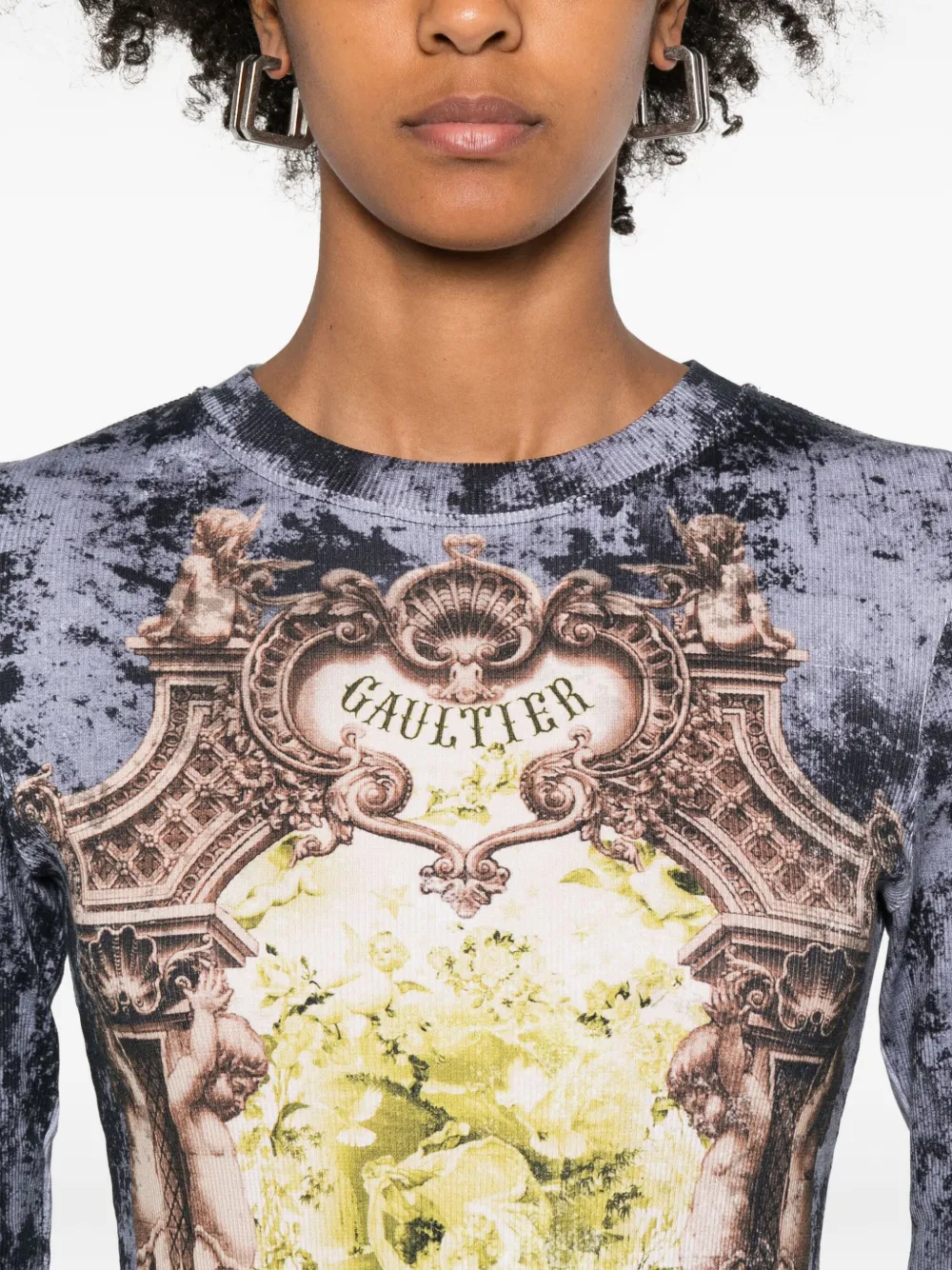 Jean Paul Gaultier Graphic Print Long Sleeve Fitted Top In Multi