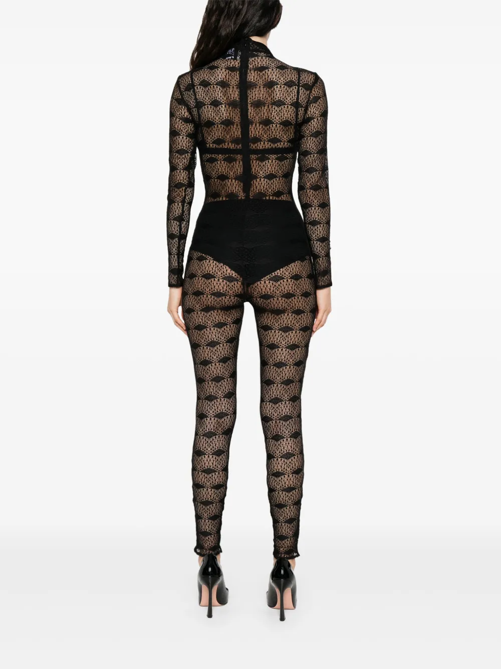 Atu Body Couture Kanten jumpsuit met opstaande hals Zwart