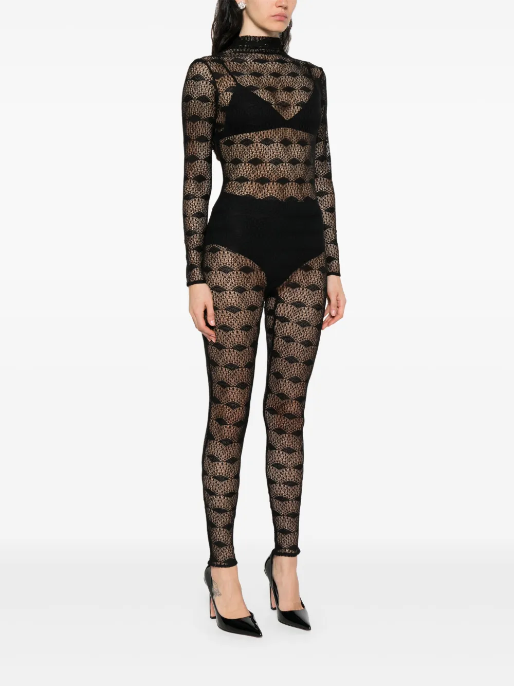 Atu Body Couture Kanten jumpsuit met opstaande hals Zwart