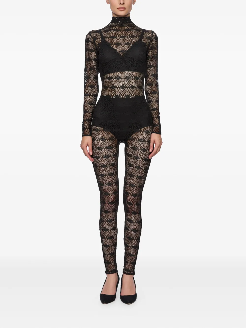 Atu Body Couture Kanten jumpsuit met opstaande hals Zwart