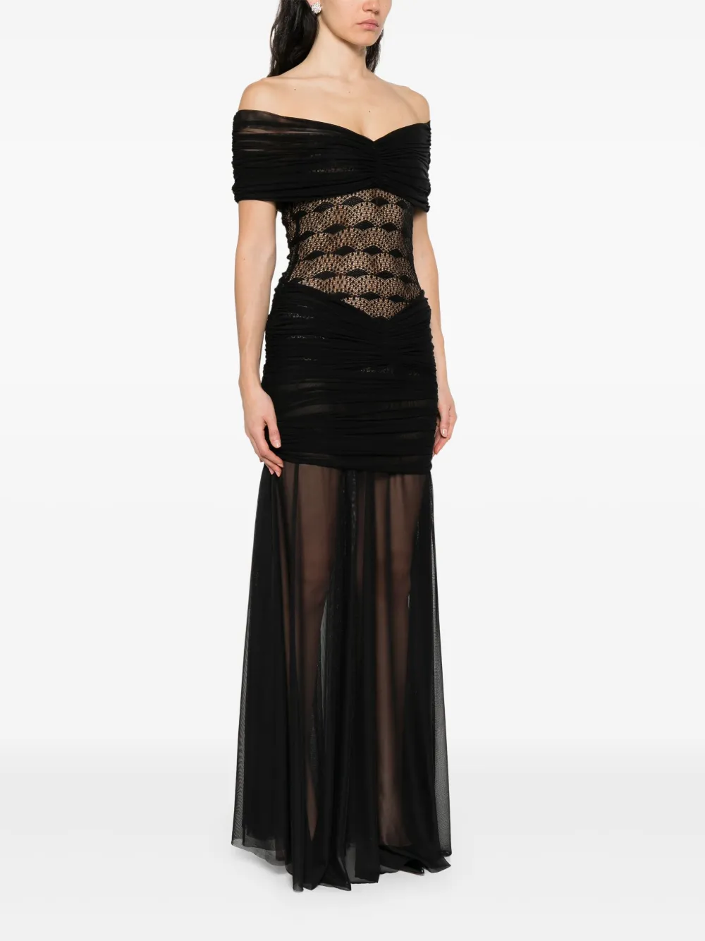 Atu Body Couture Mesh maxi-jurk met kanten vlakken Zwart
