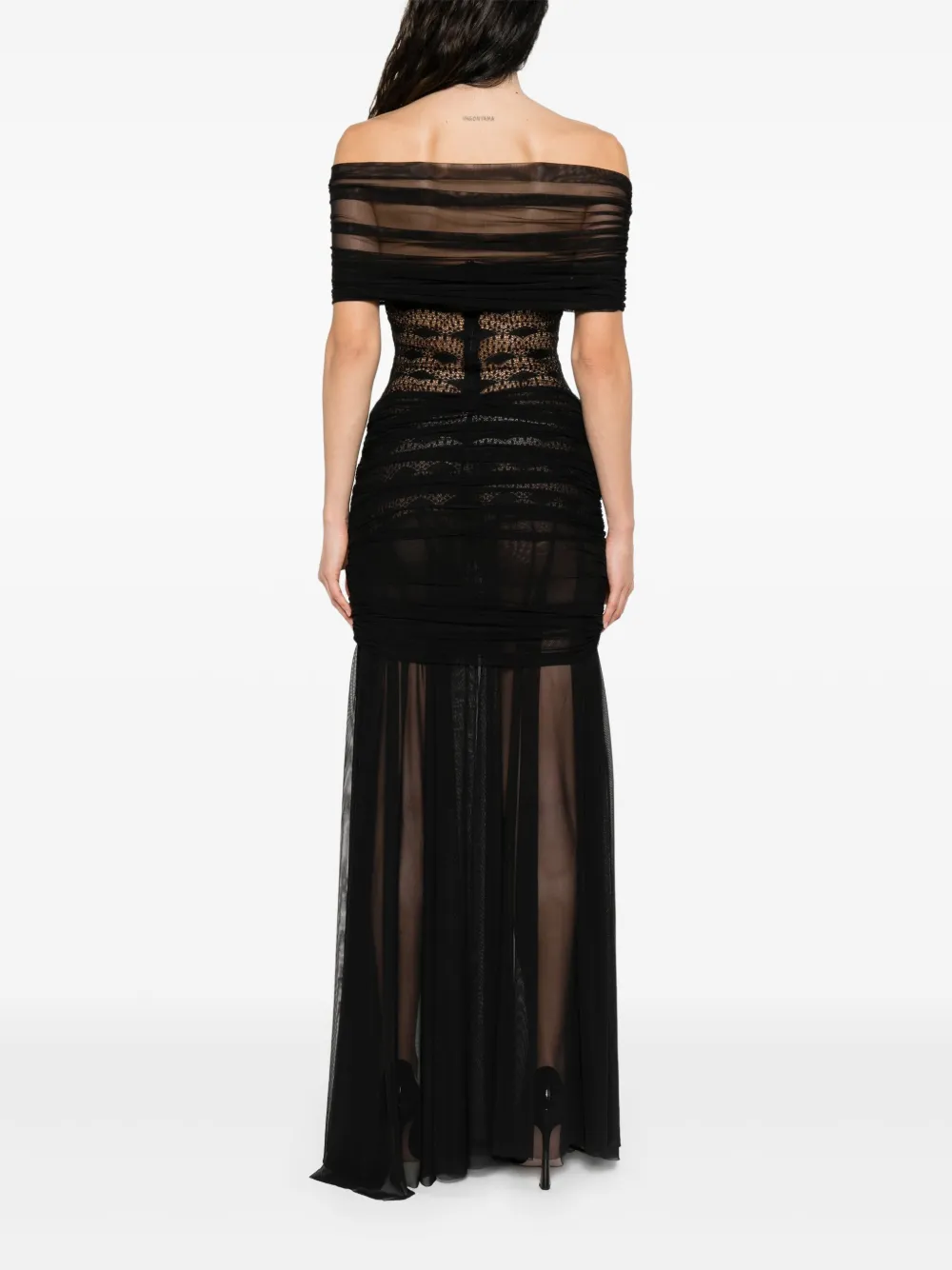 Atu Body Couture Mesh maxi-jurk met kanten vlakken Zwart
