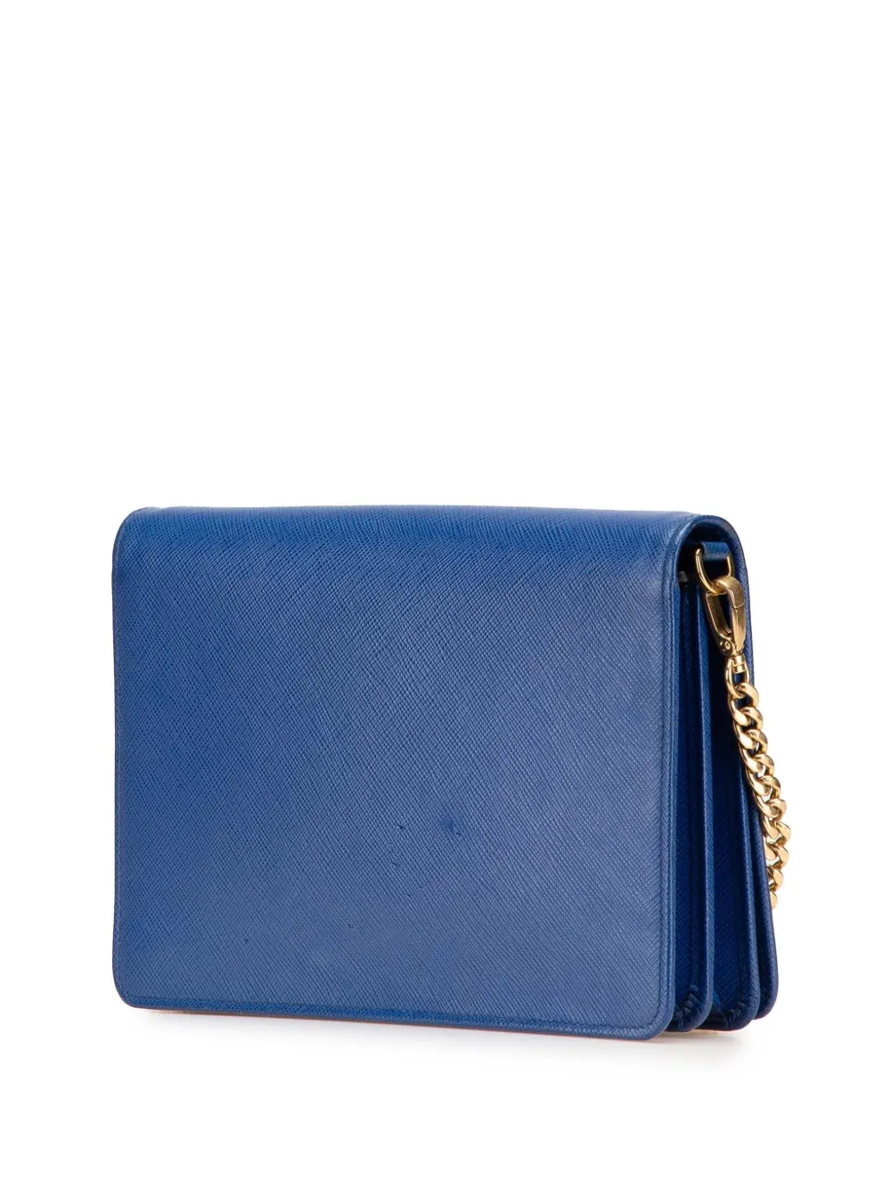 Pre-owned Prada 2000-2024 Saffiano Lux Monochrome Wallet On Chain Crossbody Bag In Blue