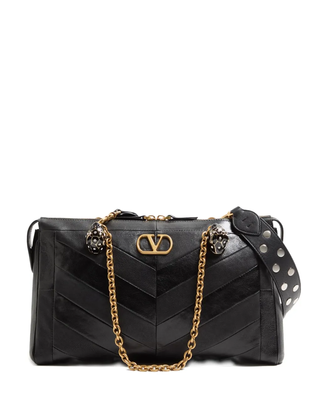 Valentino Garavani Panthea Shoulder Bag In Nappa Leather With Chevron Pattern In Black