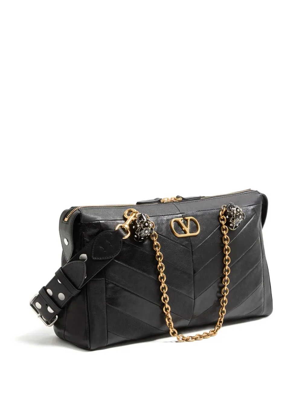 Valentino Garavani Panthea Shoulder Bag In Nappa Leather With Chevron Pattern In Black