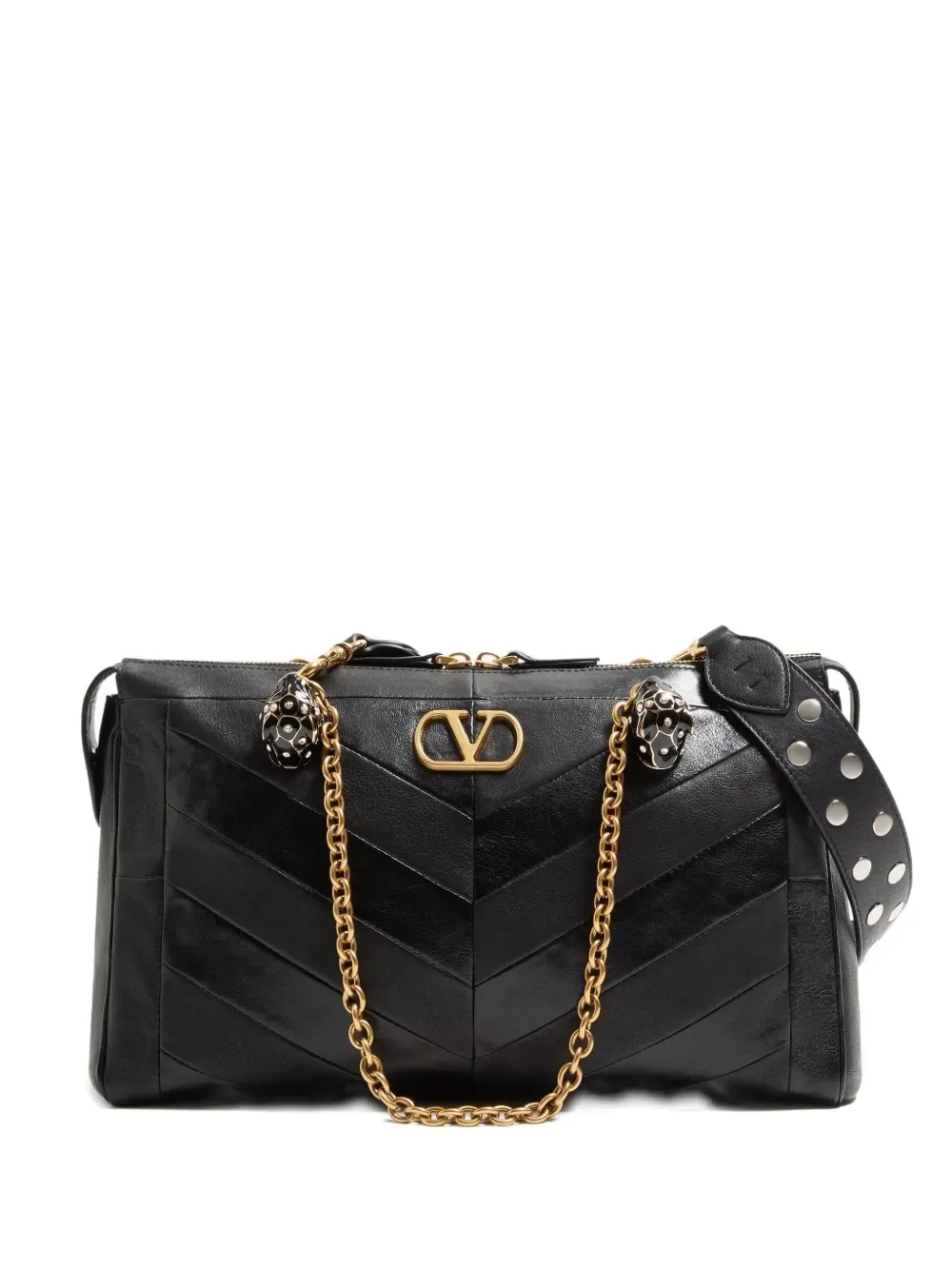 Valentino Garavani Panthea Shoulder Bag In Nappa Leather With Chevron Pattern In Black